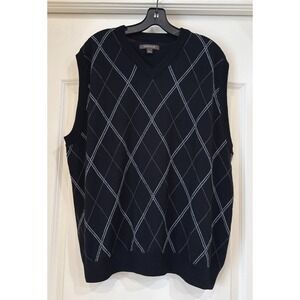 Vtg Nordstrom Sweater Vest Mens XL Black Merino Wool Argyle Career Preppy Y2K